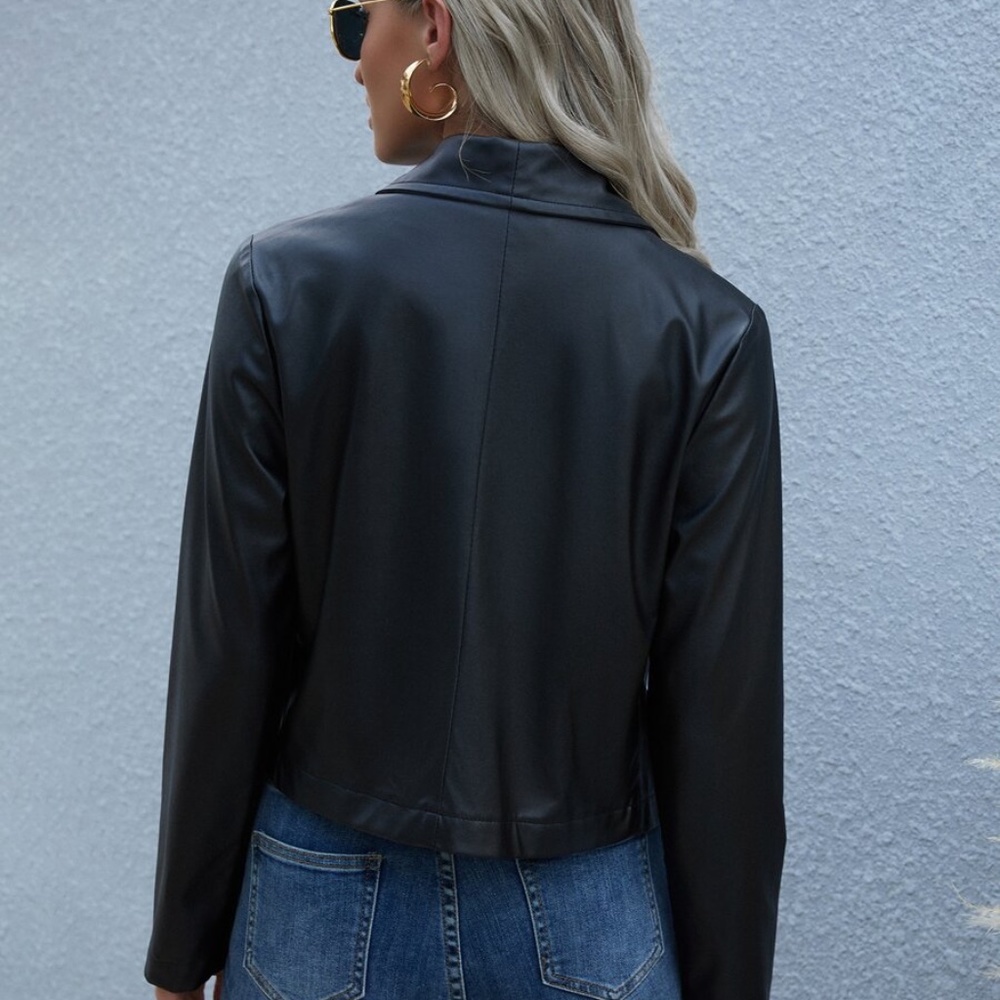 BLACK vegan leather biker moto zipper jacket - Picture 4 of 5
